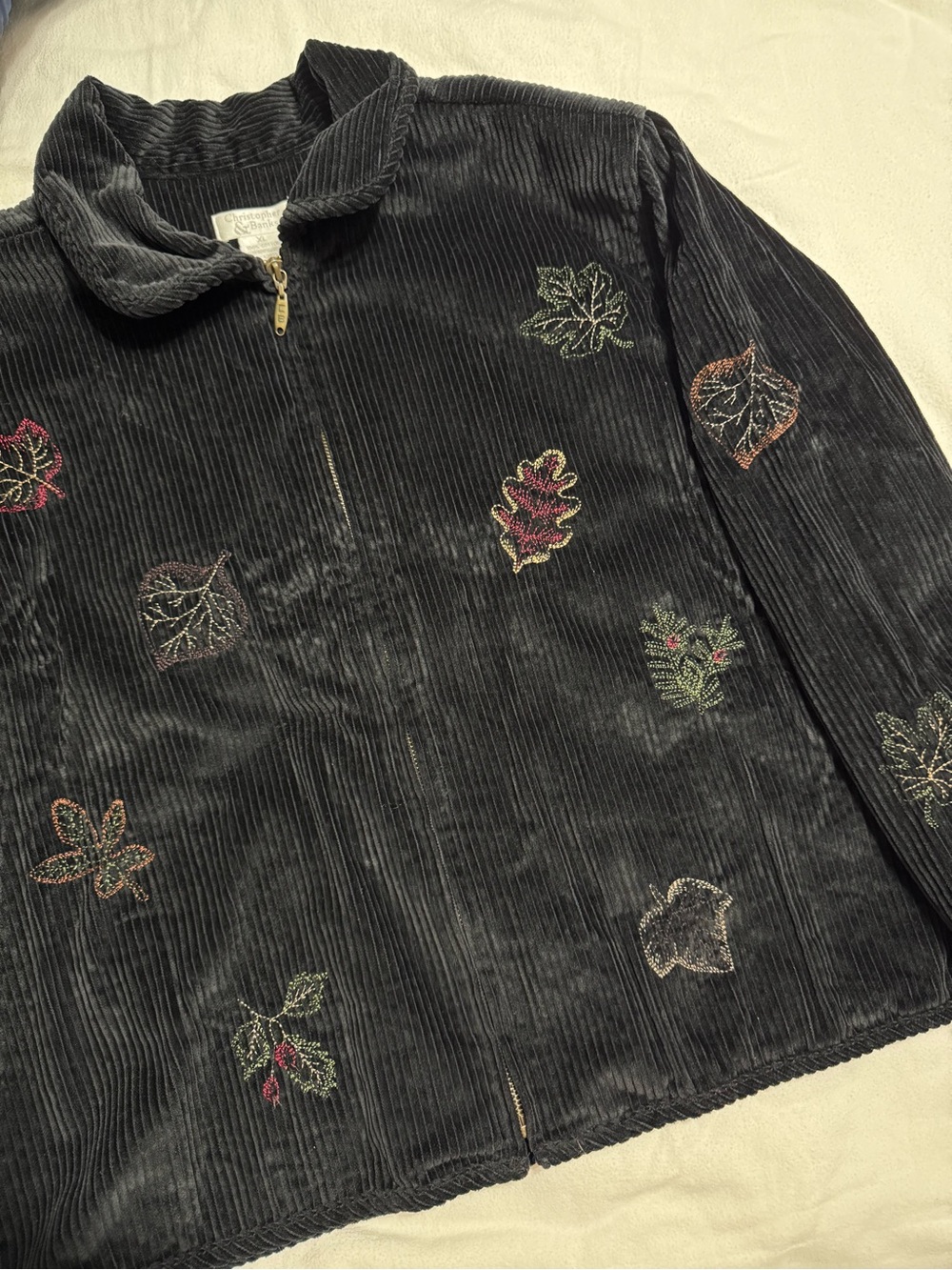 Vintage Corduroy Embroidered Leaves Jacket